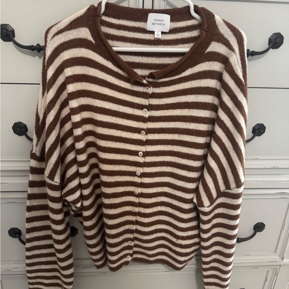 Things Between Brown & Cream Striped Button-Up Cardigan